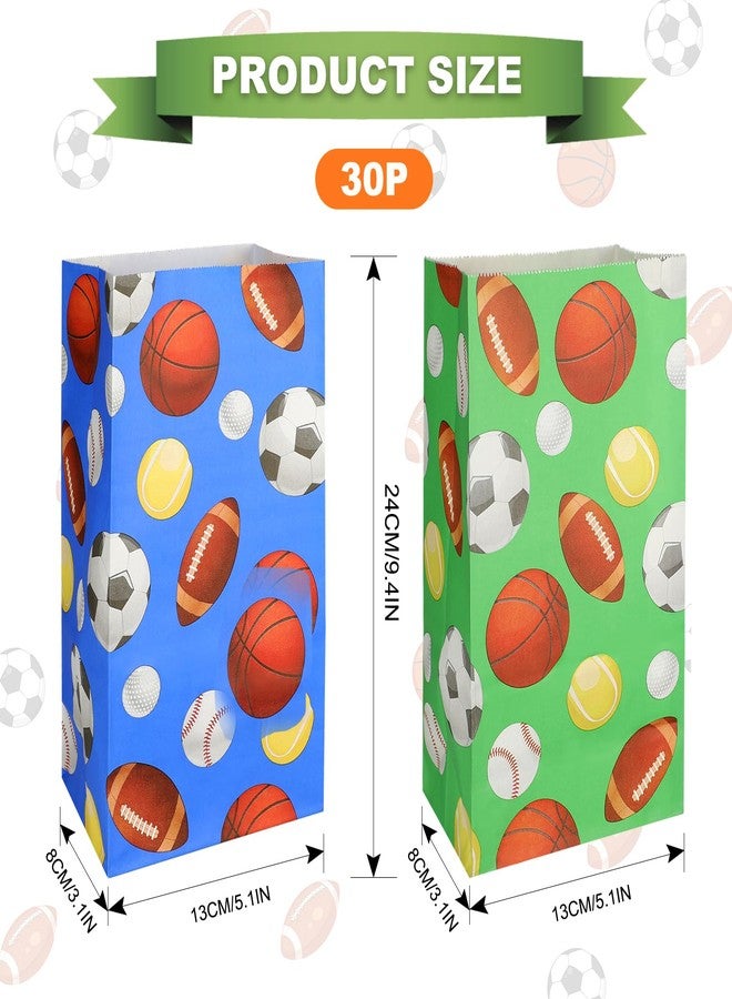 Pinsit 30PCS Paper Sports Party Favors Bags, Baseball Party Bags, Soccer Baseball Football Basketball Goodie Bag without Handles, Treat Candy Bag for Birthday, 9.45 x 5.12 x 3.15 Inches(Green+Blue) - Image 2